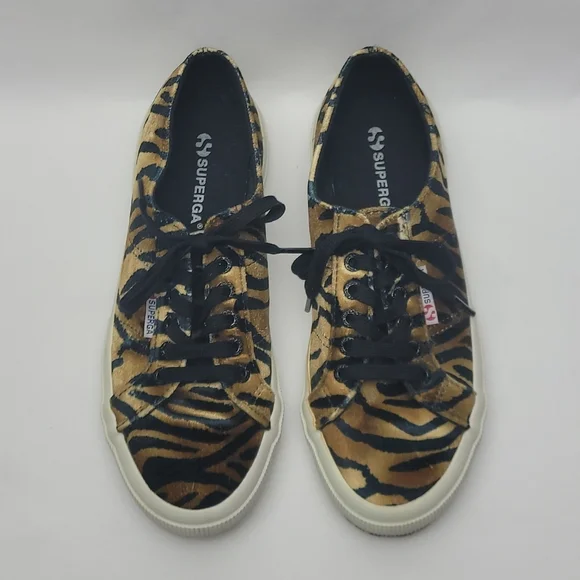 Superga 2750 Fanvelw Velvet Cognac Zebra Animal Print Sneakers Lace Up Size 8 - Picture 4 of 13